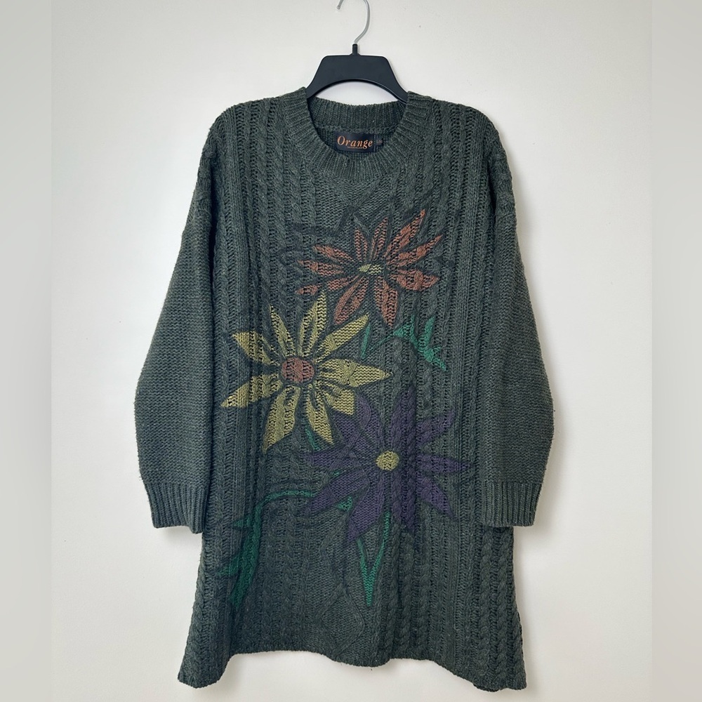 Orange Fashion‎ Village Crew Neck Floral Print Lambswool Blend Sweater Size L/XL